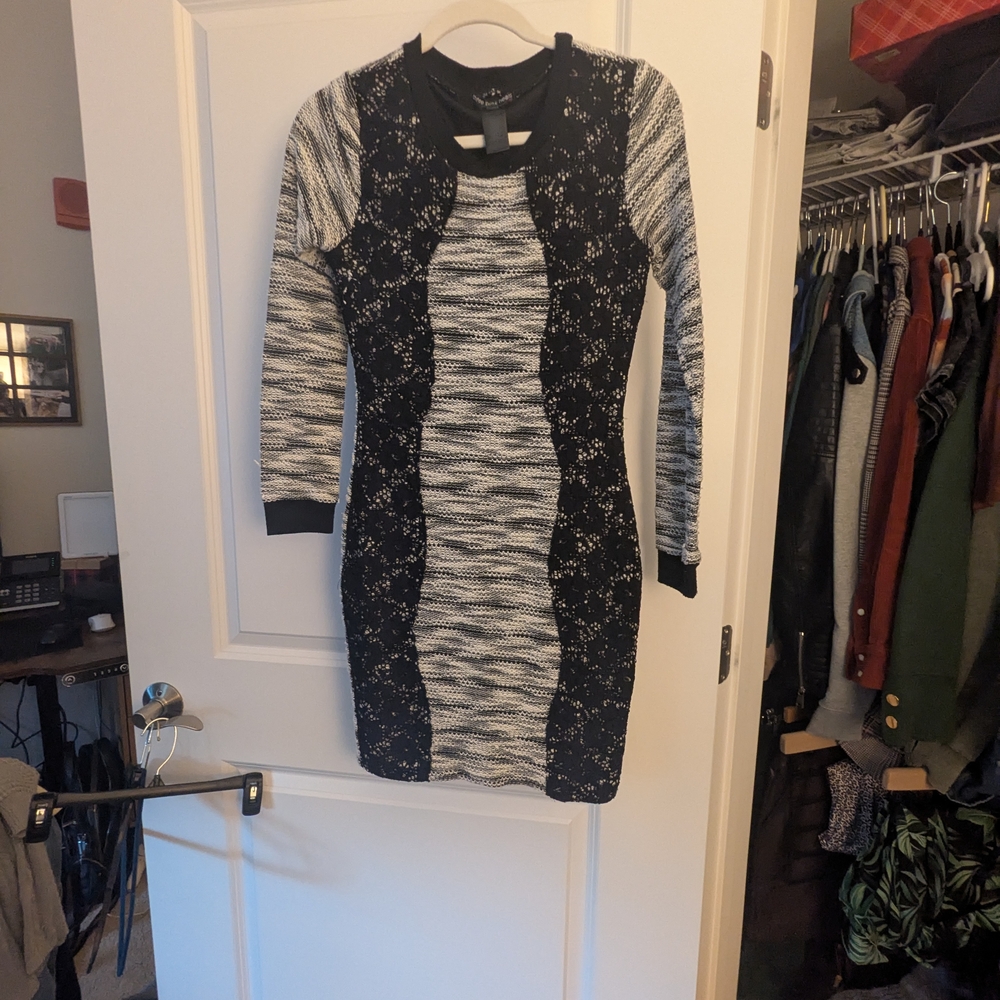 Three Hearts Black and White Long Sleeve Dress